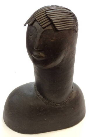 Lynn Lovitt (20thC). Head, black glazed terracotta, impressed mark, 37cm high. Provenance: from the Estate of Alistair John Ludlam, purchased The Gate Gallery 2008. Alf Ludlam (Alistair John Ludlam) was born in Grimsby in January 1941.