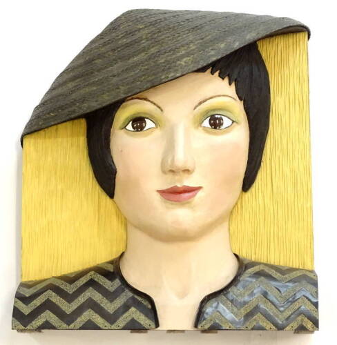 Caroline C Matthaei (20thC). Thea, carved and painted limewood, signed and titled verso, 41cm high. Provenance: From the Estate of Alistair John Ludlam, purchased The Gate Gallery 2007. Alf Ludlam (Alistair John Ludlam) was born in Grimsby in January 194