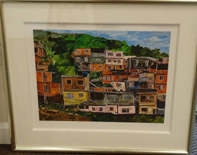 Bob Dylan (b.1941). Favela Villa Candido, artist signed limited edition coloured print 261/295, 52cm x 67cm. With Washington Green Fine Art certificate of authenticity. - 2