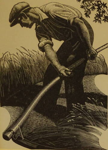 Claire Leighton (1898-1989). Planting tree, scathing grass, two monochrome prints, 20cm x 14cm (2).