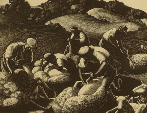 Claire Leighton (1898-1989). The farmers year, two monochrome prints, 23cm x 29.5cm.