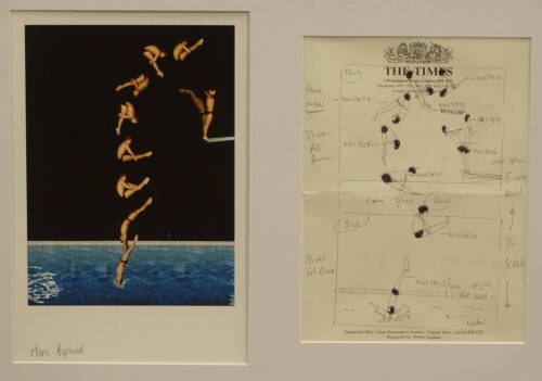 Marc Aspland (20thC). Tom Daley, artist signed coloured print with diagram, 47cm x 62cm overall.