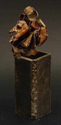 20thC School. Floral stydy, metal sculpture, 25cm high.