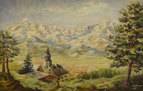 Hoffmann (20thC). Alpine Landscape, oil on canvas, signed and dated (19)49, 50.5cm x 75cm.