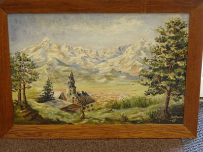 Hoffmann (20thC). Alpine Landscape, oil on canvas, signed and dated (19)49, 50.5cm x 75cm. - 2