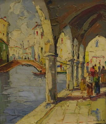 20thC Continental School. Venice scene, oil on canvas, indistinctly signed, 59cm x 49cm.