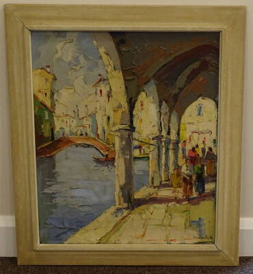 20thC Continental School. Venice scene, oil on canvas, indistinctly signed, 59cm x 49cm. - 2