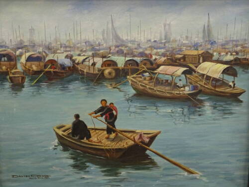 David Cheng (20thC). Hong Kong harbour scene. Oil on canvas, signed, titled and dated 1961, 39.5cm x 50cm.