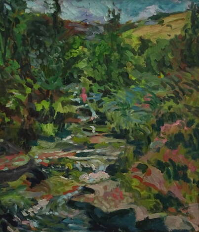 J.P. Webster (20thC). Landscape 3, oil on board, signed and titled verso, 45cm x 39cm.