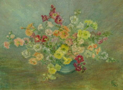 Flora Weatherill (20thC). Bright Butterflies, oil on board, signed and titled verso, 44cm x 54.5cm.