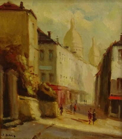 J. David (20thC). Paris street scene, oil on canvas, signed, 26cm x 21cm.