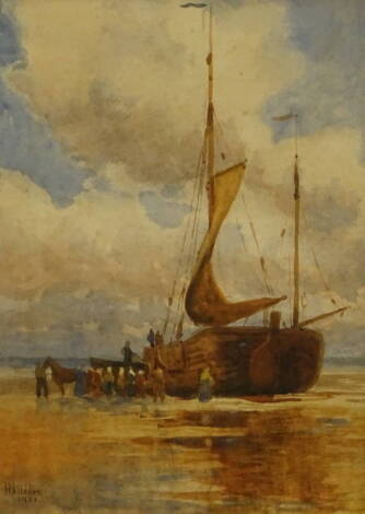 H. Kibbler (19thC/20thC). Coastal scene with fishing boat, watercolour, signed and dated, 44cm x 23.5cm.