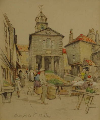 Marjorie Christine Bates (1946-2012). Town Hall and Market Place, Whitby, pastel, signed and titled verso, 36.5cm x 29cm.