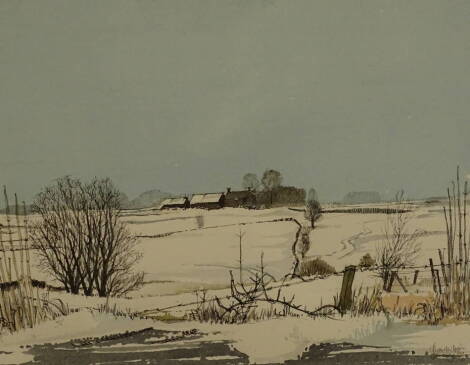 Arthur John Chamberlain (20thC). Snow on Mendip, pen and wash, signed, titled and dated (19)69, 36cm x 43cm. Bears label Royal West of England Academy Exhibition.