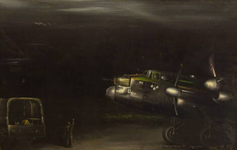 David Waller (b.1945). Night ops, Waddington '43, oil on canvas, signed, titled and dated 22.2.80, 49.5cm x 74.5cm and three others. (4)