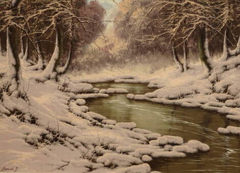 Dandi (20thC). Winter river scene, oil on canvas, 59cm x 80cm.