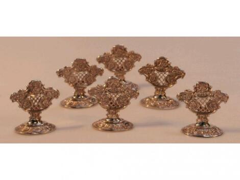 A set of six late Victorian menu holders of cartouche shape