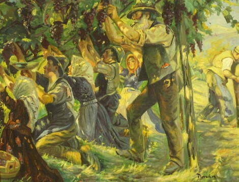 20thC Continental School. Fruit pickers, oil on canvas, indistinctly signed, 49.5cm x 59.5cm.