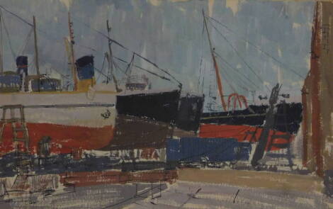 Harold Gosney (20thC). Fishing boats in harbour, watercolour, and other studio works. (8) Provenance. From the Estate Alistair John Ludlam. Alf Ludlam (Alistair John Ludlam) was born in Grimsby in January 1941.