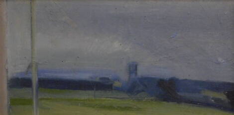 Nicholas Volley (20thC). View from my window, oil on board, signed and titled verso, 11cm x 21.5cm. Provenance. From the Estate Alistair John Ludlam. Alf Ludlam (Alistair John Ludlam) was born in Grimsby in January 1941.