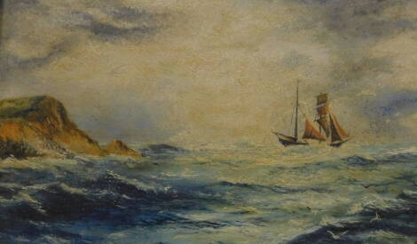 19thC British School. Masted ships at sea, oil on board, 13.5cm x 20.5cm.