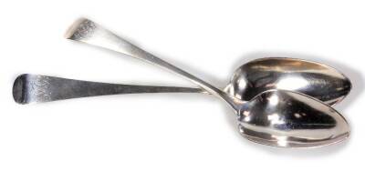 A pair of George III silver tablespoons, old English pattern, initialled, 22cm L, 4oz. (2)