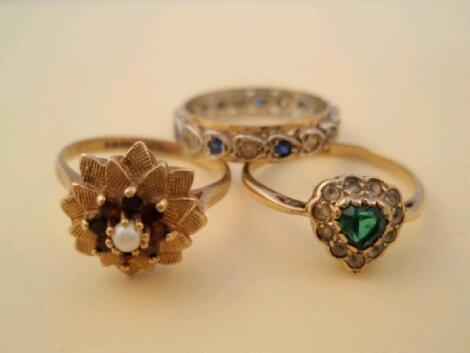 Three 9ct gold stone set dress rings