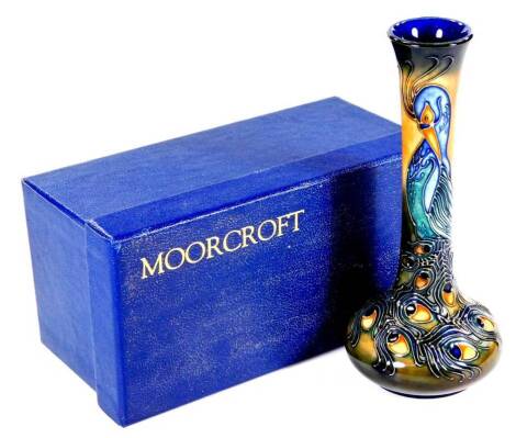 A Moorcroft Peacock pattern vase, by Rachel Bishop, marked beneath, 22cm H. (boxed)