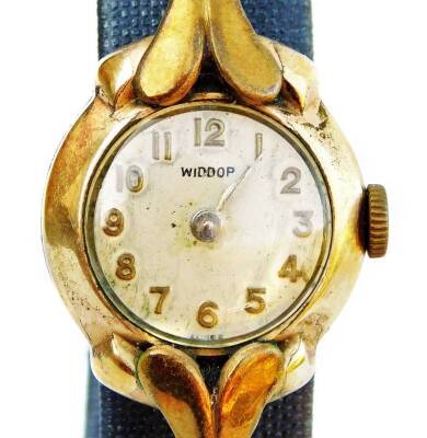 A Widdop ladies wristwatch, with oval watch head, on expanding stainless steel bracelet, with gold plated watch head.