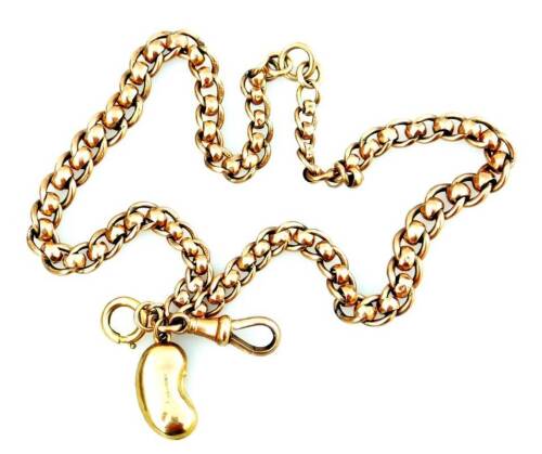 A 9ct gold watch chain, of varying link design, with a 9ct gold gold nugget charm, 24g all in.