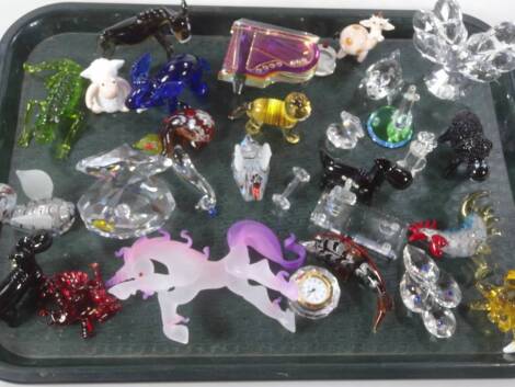 Various as new glass ornaments, horse, tiger, 5cm H, Swarovski style and others. (a quantity)