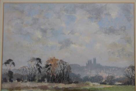 Keith Roper (b.1946). Lincoln Common, cathedral in the distance, watercolour, signed and dated 1984, 22cm x 29.5cm.