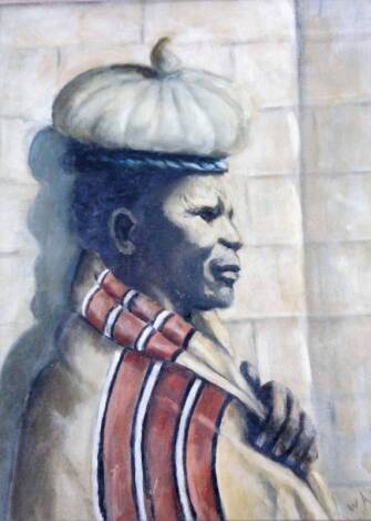 W A Morrison. Head and shoulders portrait of a Nubian facing dexter in profile, oil on canvas, signed and marked "original", 46cm x 41cm.