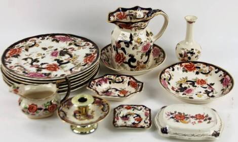 Various Mason's Mandalay pattern china, to include jug, 16cm H, six plates, pin dish, open dish, two bowls, other associated items, etc. (a quantity)