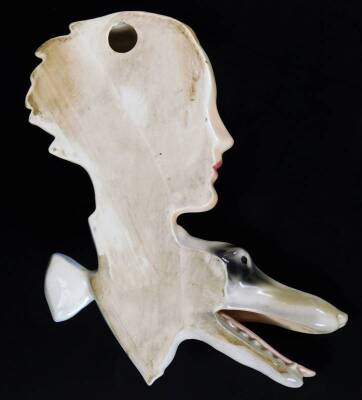 A 1930's Goebel Art Deco wall plaque, lady with borzoi, polychrome decorated, 27cm H. - 2