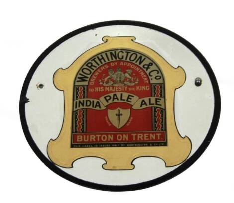 A Worthington & Co India Pale Ale advertising mirror, with stencilled centre, 40cm Dia.