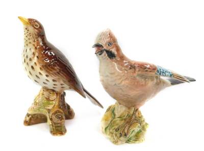 A Beswick figure modelled as a jay, No.2417, printed marks, together with a song thrush, No.2308, impressed marks. (2)