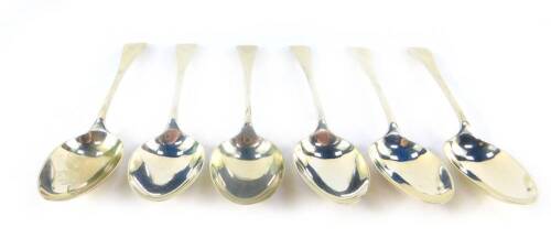 A set of six George V silver dessert spoons, initial engraved, Walker & Hall, Sheffield 1910, 9.68oz.