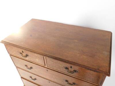 A George III oak chest of drawers, with two short over three long drawers, raised on bracket feet, 98cm H, 97cm W, 53cm D. - 3