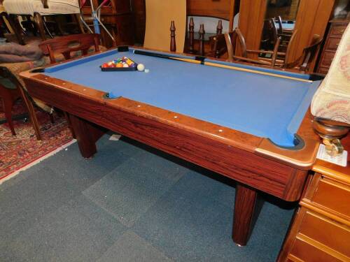 A BCE Table Sports half size pool table, with balls and cue, 79cm H, 183cm W, 102.5cm D.