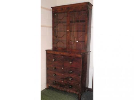 A George III flamed figured mahogany secretaire bookcase with plain moulded