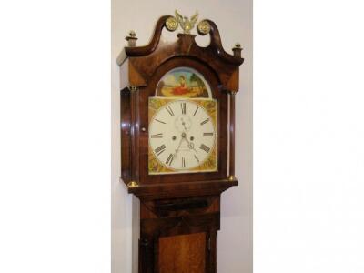 A George III flamed mahogany and oak long case clock