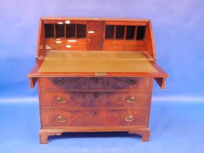 A George III mahogany and flame veneered bureau - 2