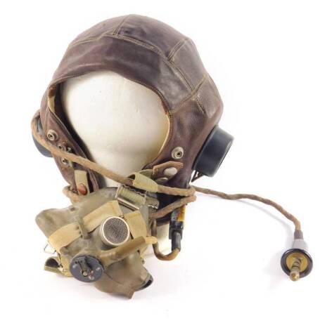 An RAF leather flight helmet and mask, AM10A/13466.