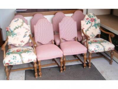 A set of eight oak framed dining chairs in 17thC style