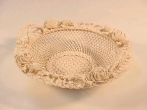 A first period Belleek shamrock twin handled lattice basket