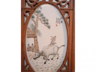 Bi Yuan Ming. A set of four Chinese plated plaques each framed within pierced frames - 2
