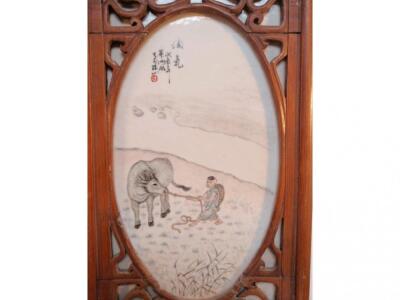 Bi Yuan Ming. A set of four Chinese plated plaques each framed within pierced frames - 4