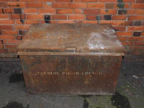 A Thurlby Parish Council tin trunk, 64cm H, 105cm W, 67cm D.