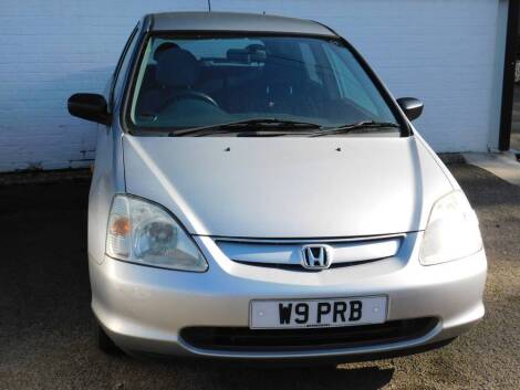 Honda Civic MAX, registration W9 PRB, 1396cc, petrol, silver, four door hatchback, first registered September 2001, mileage unknown.